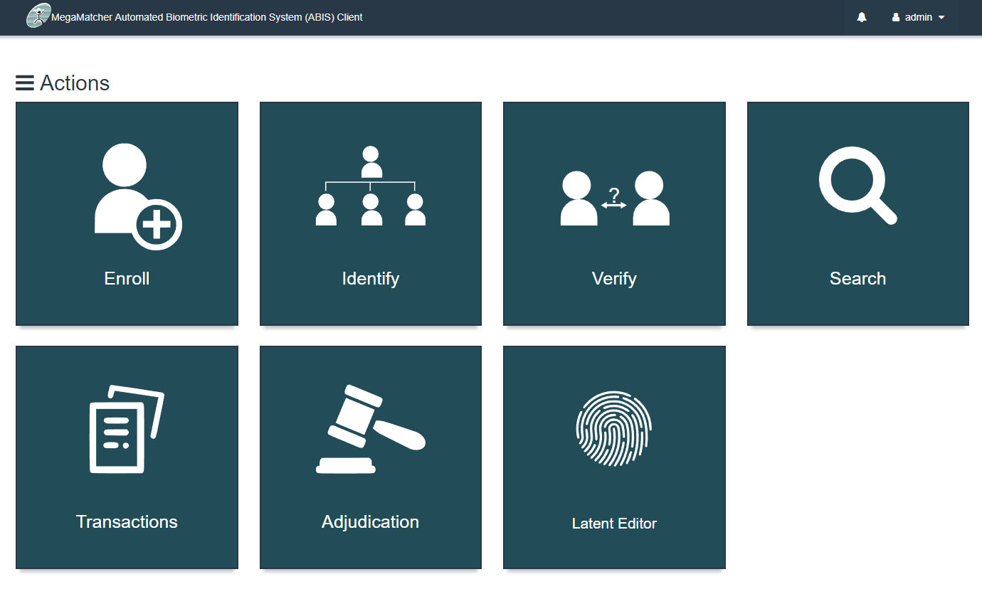 MegaMatcher ABIS client screenshot - main dashboard